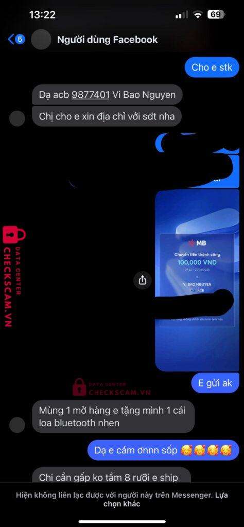 9877401 NGUYEN BAO VI ACB bị cảnh báo lừa đảo scam