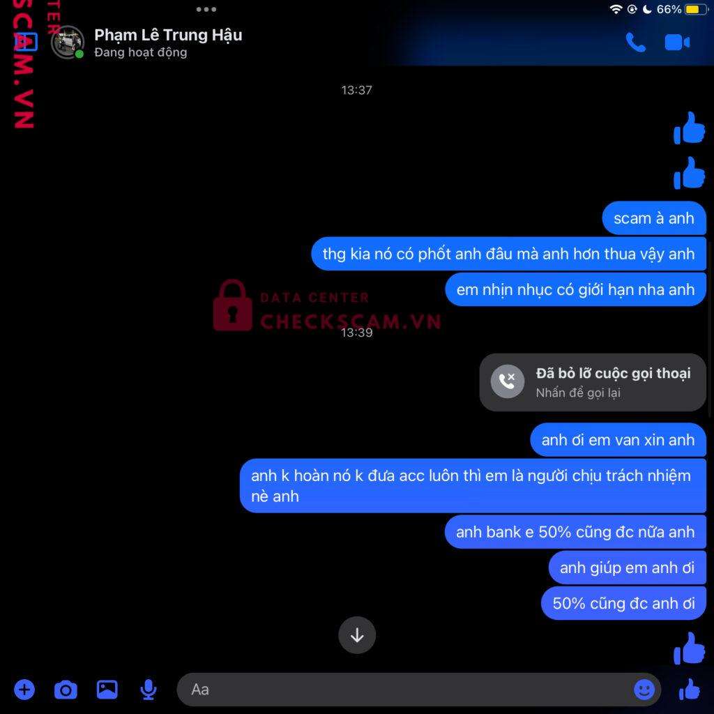 9896664278 PHAM LE TRUNG HAU MB bị cảnh báo lừa đảo scam