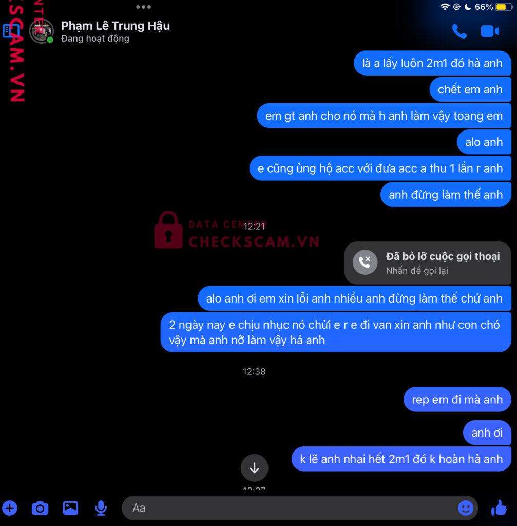 9896664278 PHAM LE TRUNG HAU MB bị cảnh báo lừa đảo scam