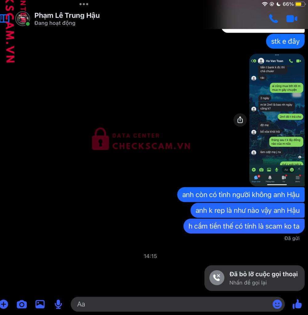 9896664278 PHAM LE TRUNG HAU MB bị cảnh báo lừa đảo scam