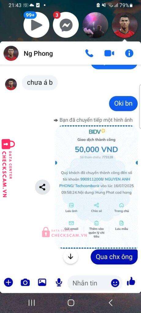 9909112008 Nguyen Anh Phong Techcombank bị cảnh báo lừa đảo scam