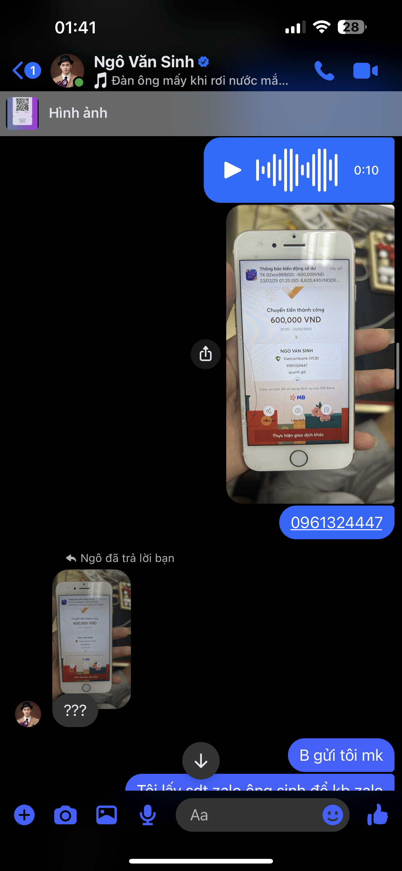 9961324447 NGO VAN SINH Vietcombank bị cảnh báo lừa đảo scam