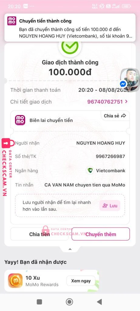 9967266987 NGUYEN HOANG HUY VCB bị cảnh báo lừa đảo scam