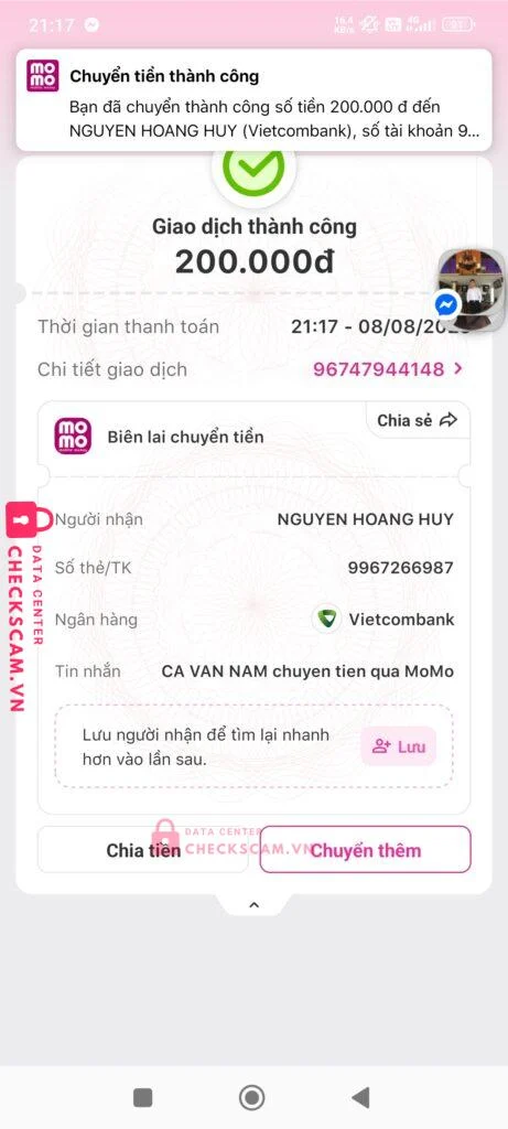 9967266987 NGUYEN HOANG HUY VCB bị cảnh báo lừa đảo scam
