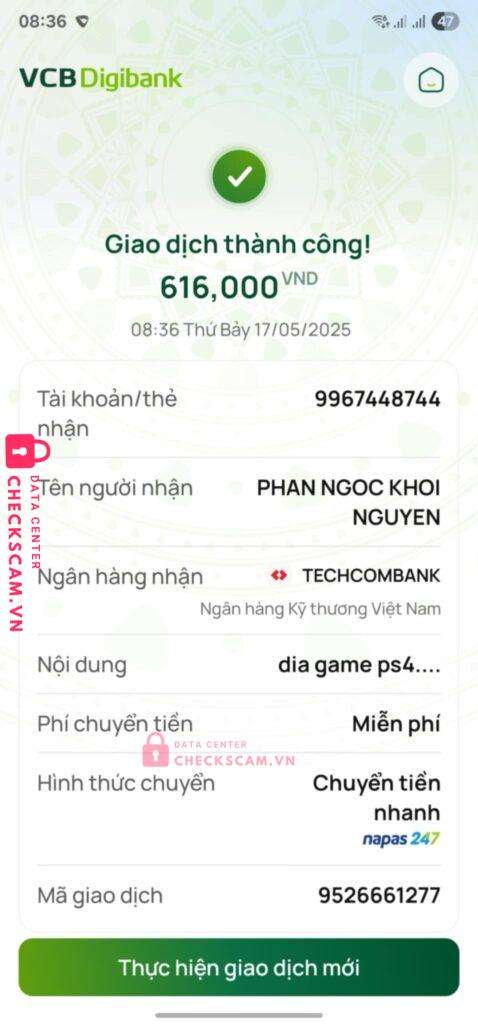 9967448744 Phan Ngoc Khoi Nguyen Techcombank bị cảnh báo lừa đảo scam