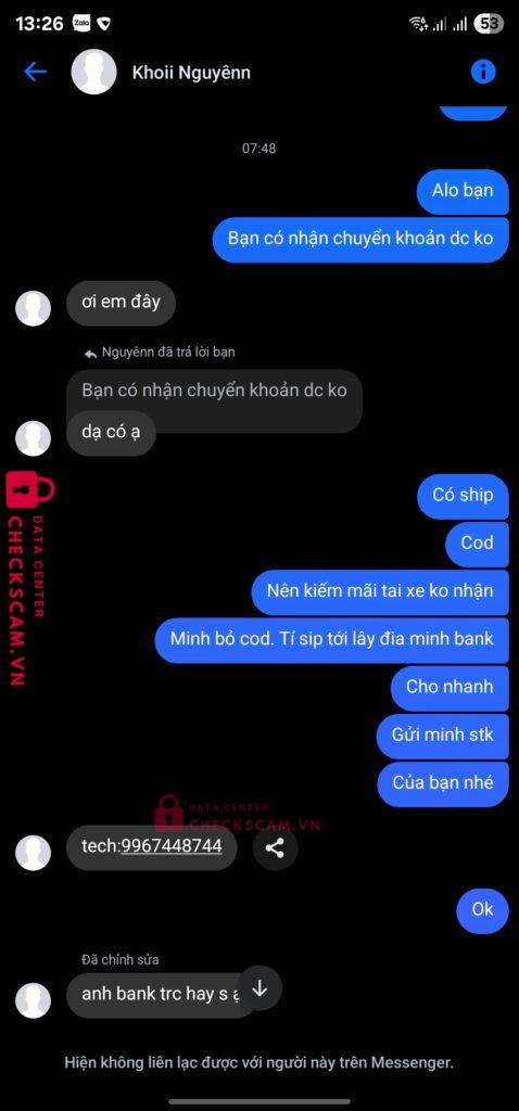 9967448744 Phan Ngoc Khoi Nguyen Techcombank bị cảnh báo lừa đảo scam