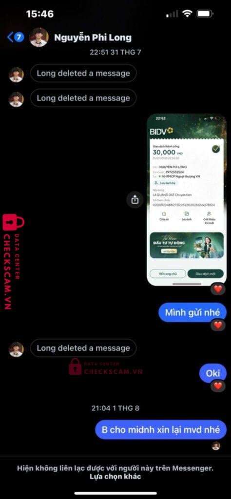 9972332524 Nguyen Phi Long VCB bị cảnh báo lừa đảo scam