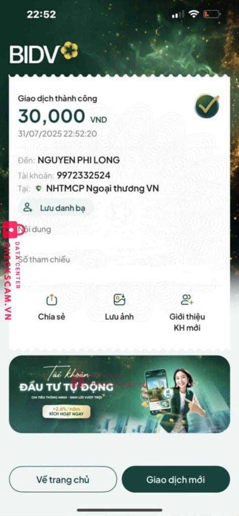 9972332524 Nguyen Phi Long VCB bị cảnh báo lừa đảo scam