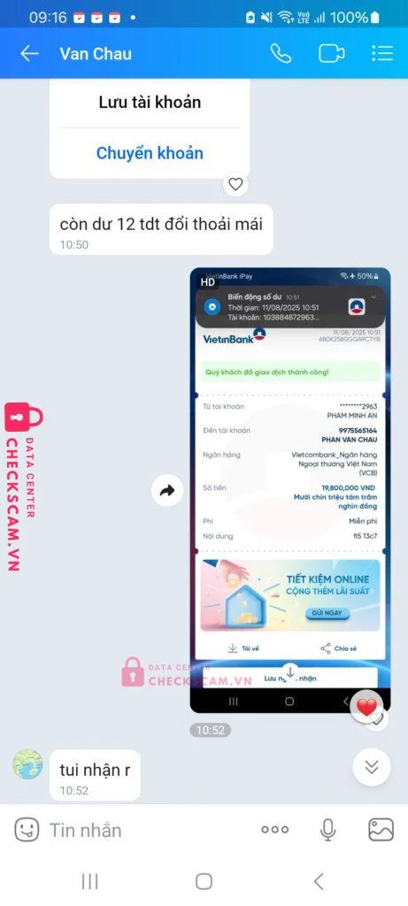 9975565164 PHAN VAN CHAU VCB bị cảnh báo lừa đảo scam