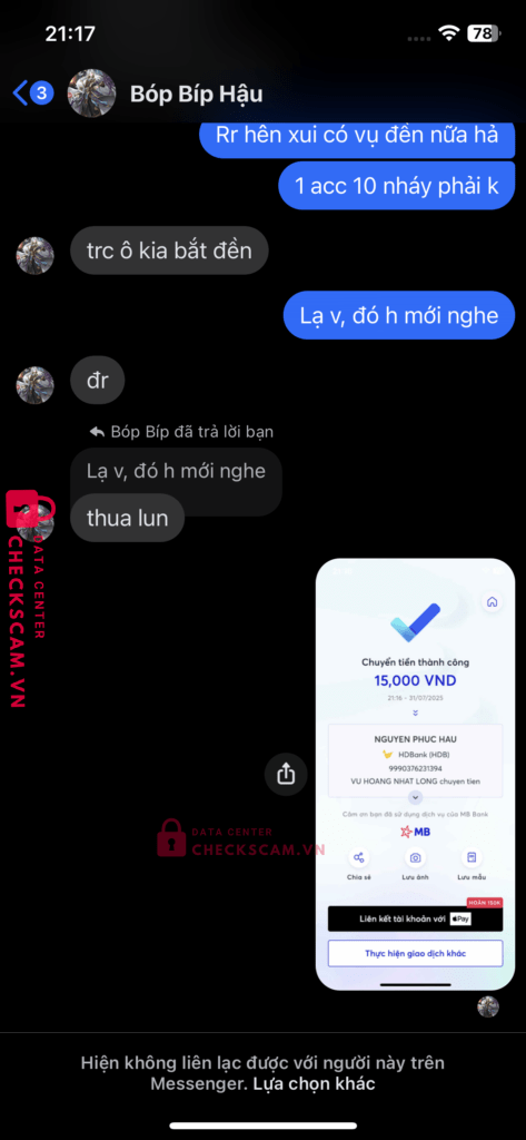 9990376231394 NGUYEN PHUC HAU HD BANK bị cảnh báo lừa đảo scam