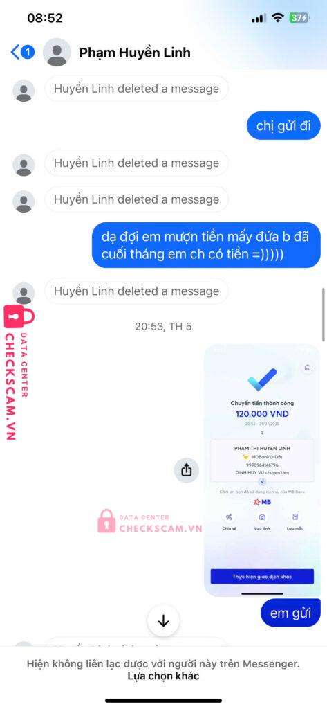 9990964140796 PHAM THI HUYEN LINH HD Bank bị cảnh báo lừa đảo scam