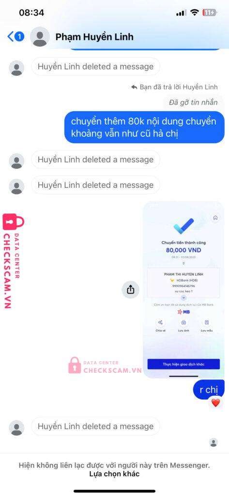 9990964140796 PHAM THI HUYEN LINH HD Bank bị cảnh báo lừa đảo scam