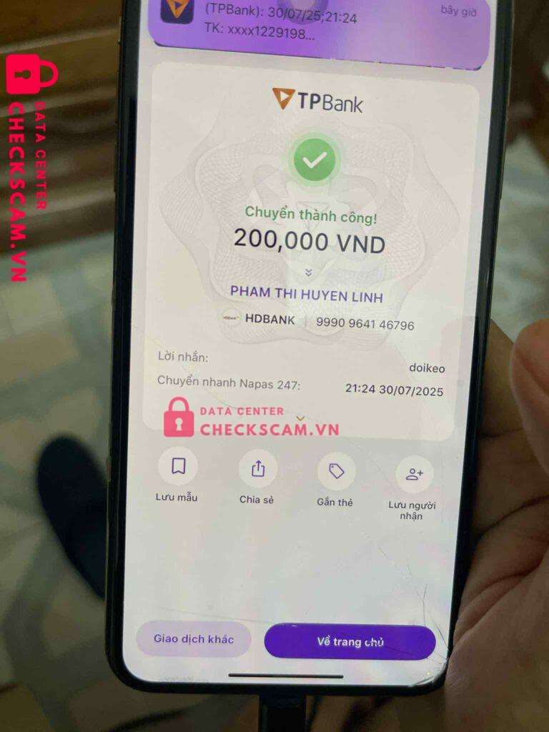 9990964146796 PHAM THI HUYEN LINH HD BANK bị cảnh báo lừa đảo scam