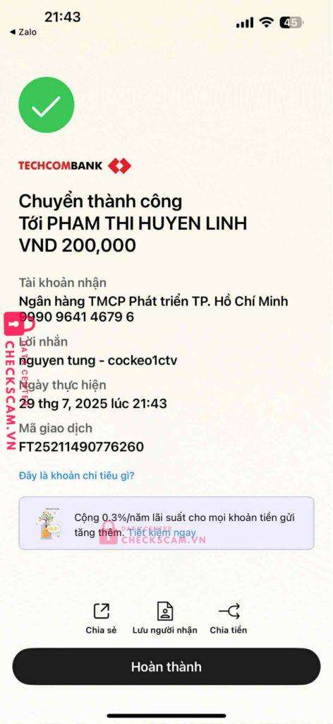 9990964146796 PHAM THI HUYEN LINH HD BANK bị cảnh báo lừa đảo scam