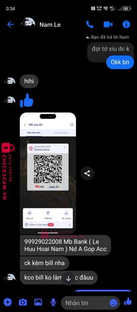 99929022008 LE HUU HOAI NAM MB Bank bị cảnh báo lừa đảo scam