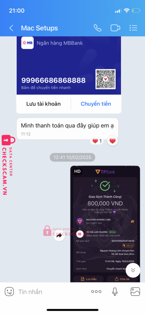 99966686868888 VU HA LAN HUONG MB bị cảnh báo lừa đảo scam