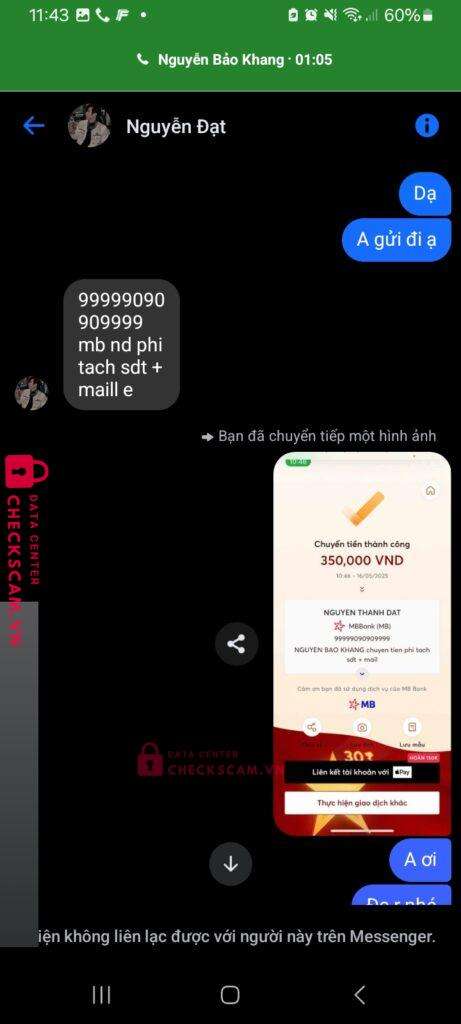 99999090909999 Nguyen Thanh Dat MB bị cảnh báo lừa đảo scam
