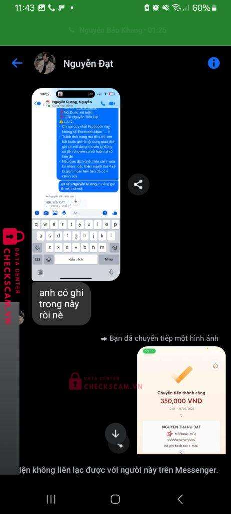 99999090909999 Nguyen Thanh Dat MB bị cảnh báo lừa đảo scam