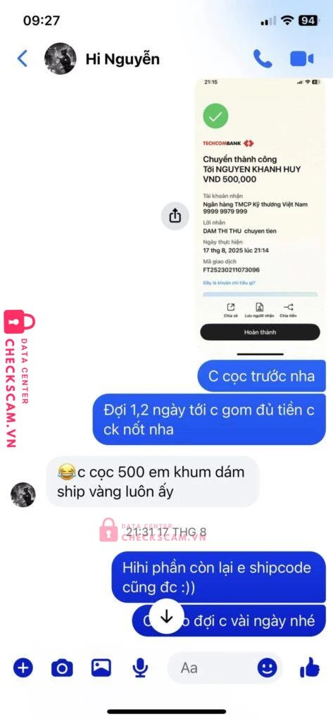99999979999 NGUYEN KHANH HUY Techcombank bị cảnh báo lừa đảo scam