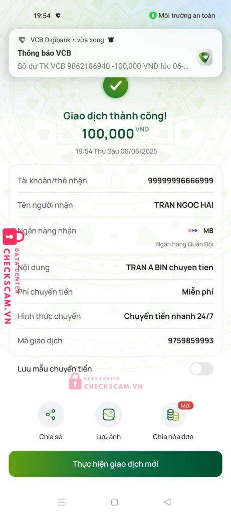 99999996666999 TRAN NGOC HAI MB bị cảnh báo lừa đảo scam
