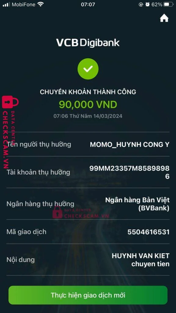 99MM23357M85898986 HUYNH CONG Y BV BANK bị cảnh báo lừa đảo scam