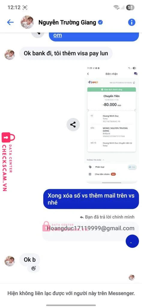 99MM23359M70707066 NGUYEN TRUONG GIANG MB bị cảnh báo lừa đảo scam