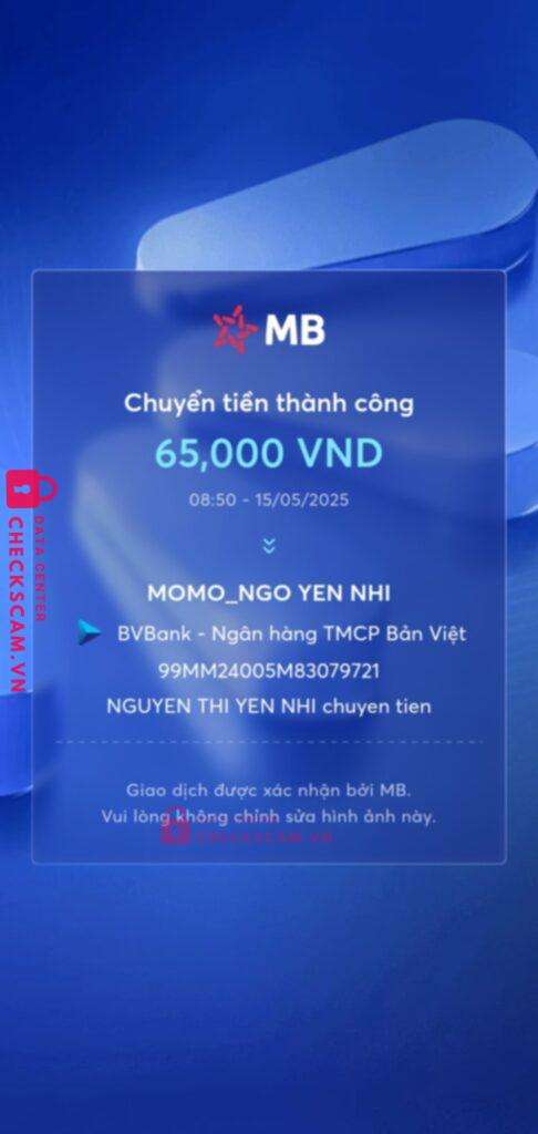 99MM24005M83079721 Ngo Yen Nhi BV BANK bị cảnh báo lừa đảo scam