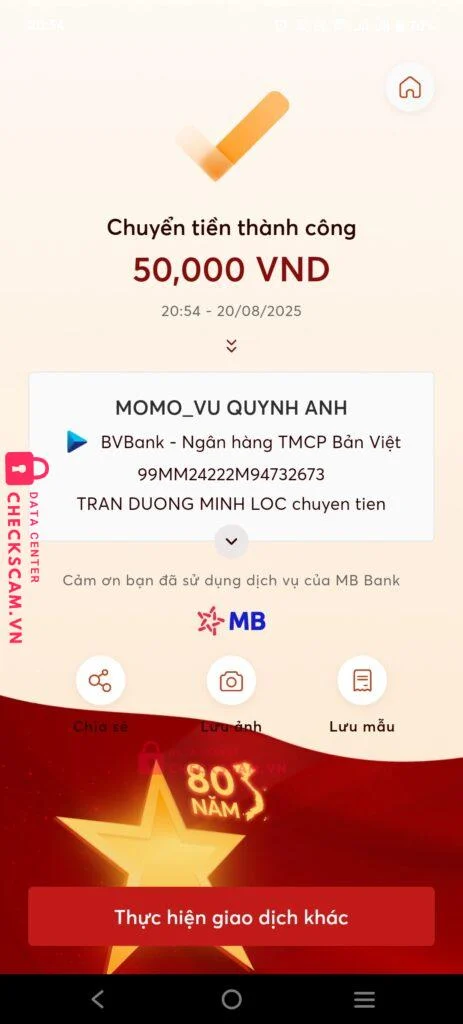 99MM24222M94732673 Vu Quynh Anh BV BANK bị cảnh báo lừa đảo scam