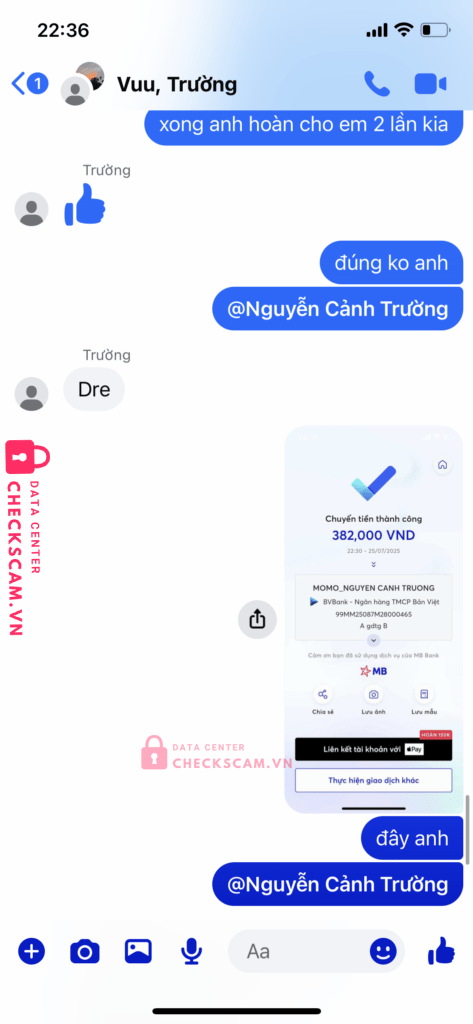 99MM25087M28000465 NGUYEN CANH TRUONG BV BANK bị cảnh báo lừa đảo scam
