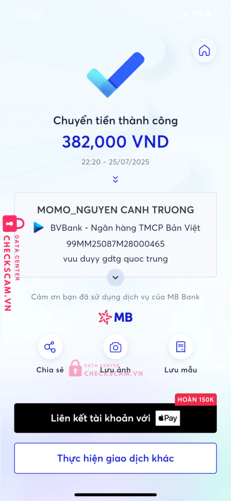 99MM25087M28000465 NGUYEN CANH TRUONG BV BANK bị cảnh báo lừa đảo scam