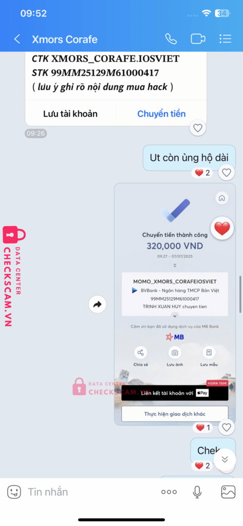 99MM25129M61000417 XMORS CORAFEIOSVIET BV BANK bị cảnh báo lừa đảo scam