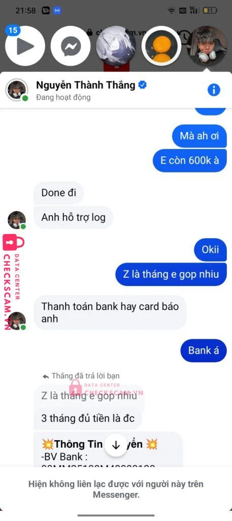 99MM25130M48000120 NGUYEN VAN THANG BV BANK bị cảnh báo lừa đảo scam