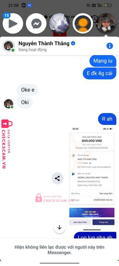 99MM25130M48000120 NGUYEN VAN THANG BV BANK bị cảnh báo lừa đảo scam