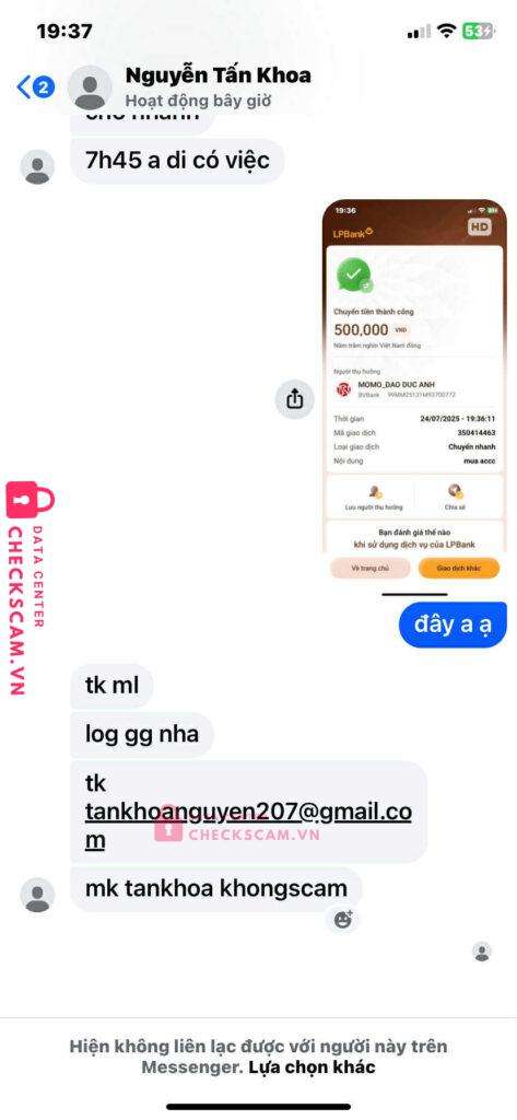 99MM25131M93700772 DAO DUC ANH BV BANK bị cảnh báo lừa đảo scam