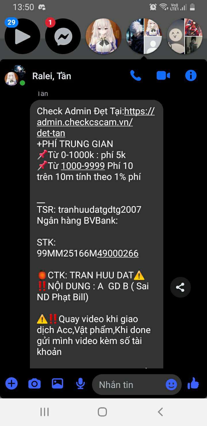 99MM25166M49000266 TRAN HUU DAT BV BANK bị cảnh báo lừa đảo scam