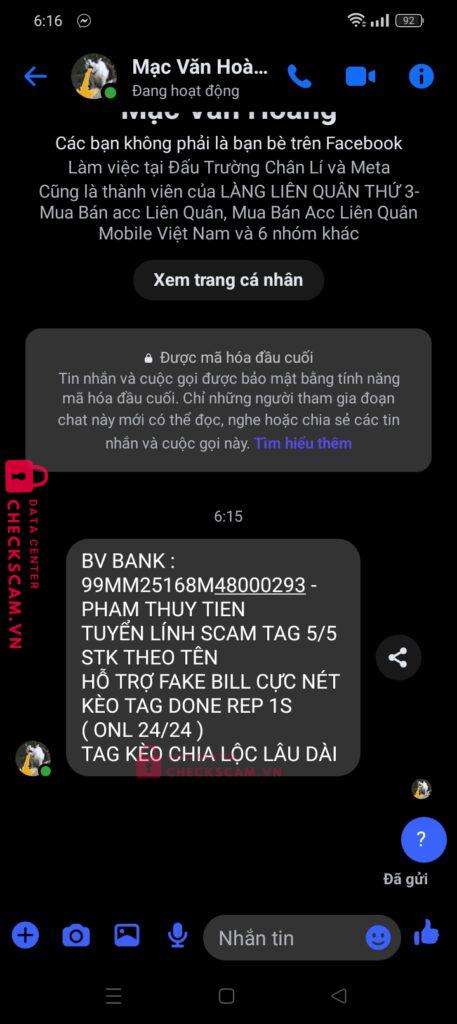99MM25168M48000293 PHAM THUY TIEN BV BANK bị cảnh báo lừa đảo scam