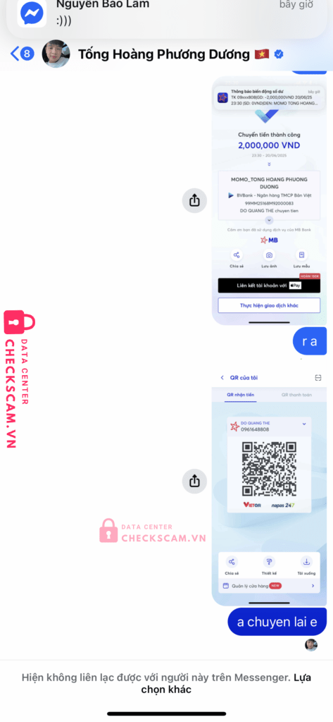 99MM25168M92000083 TONG HOANG PHUONG DUONG BV BANK bị cảnh báo lừa đảo scam