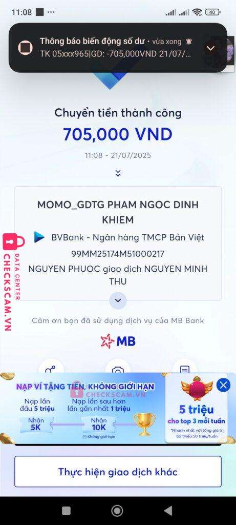 99MM25174M51000217 PHAM NGOC DINH KHIEM BV BANK bị cảnh báo lừa đảo scam