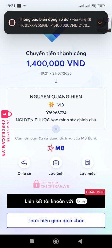 99MM25174M51000217 PHAM NGOC DINH KHIEM BV BANK bị cảnh báo lừa đảo scam