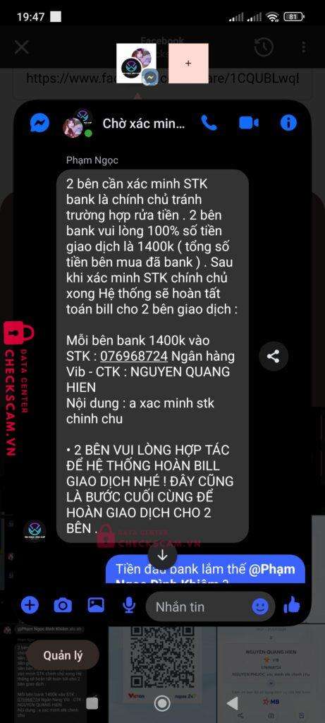 99MM25174M51000217 PHAM NGOC DINH KHIEM BV BANK bị cảnh báo lừa đảo scam