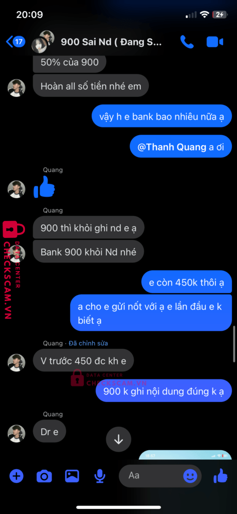 99MM25192M10000350 NGUYEN THANH QUANG BV BANK bị cảnh báo lừa đảo scam