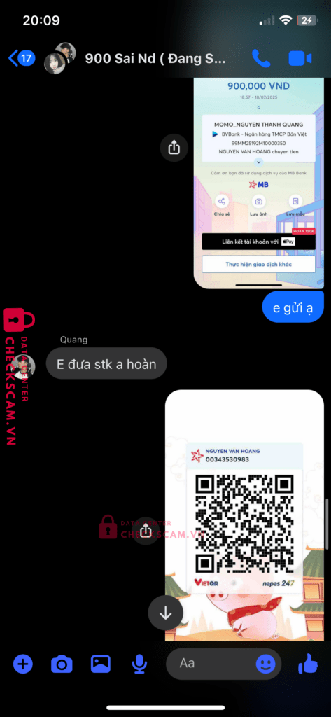 99MM25192M10000350 NGUYEN THANH QUANG BV BANK bị cảnh báo lừa đảo scam