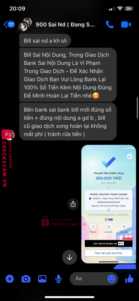 99MM25192M10000350 NGUYEN THANH QUANG BV BANK bị cảnh báo lừa đảo scam