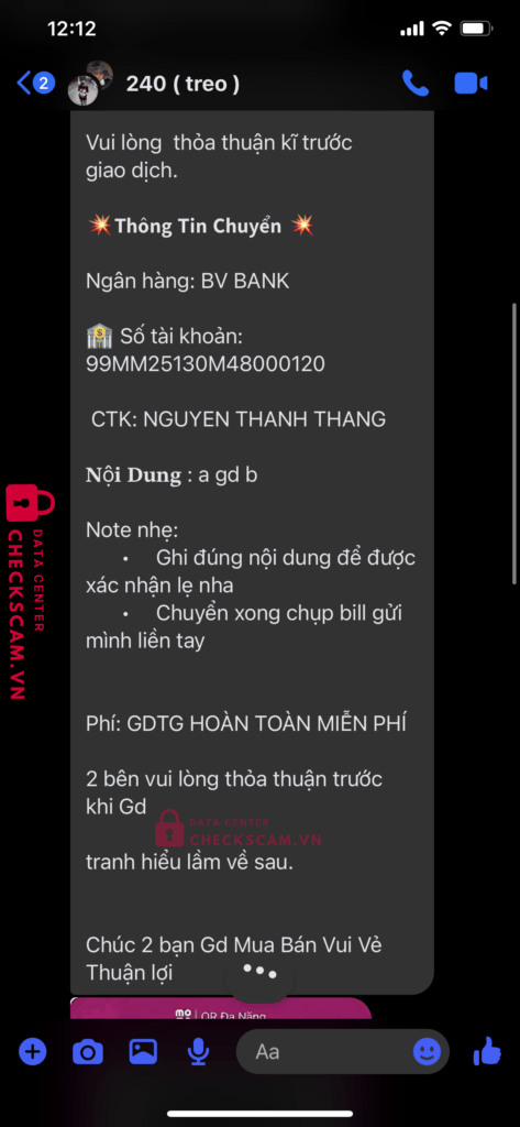 99MM25211M48000362 NGUYEN THANH THANG BV Bank bị cảnh báo lừa đảo scam