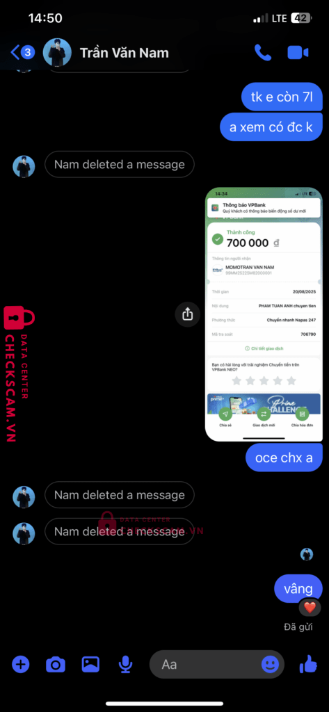 99MM25225M82000001 Tran Van Nam BV BANK bị cảnh báo lừa đảo scam