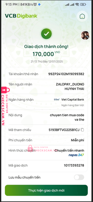 99ZP24102M19099382 DUONG HUYNH THAI BV BANK bị cảnh báo lừa đảo scam