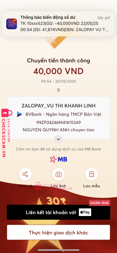 99ZP24246M41615349 Vu Thi Khanh Linh BV BANK bị cảnh báo lừa đảo scam