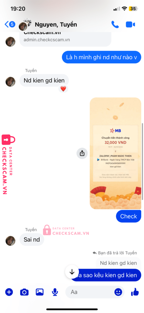 99ZP24349M58991991 PHAM NGOC THIEN BV BANK bị cảnh báo lừa đảo scam