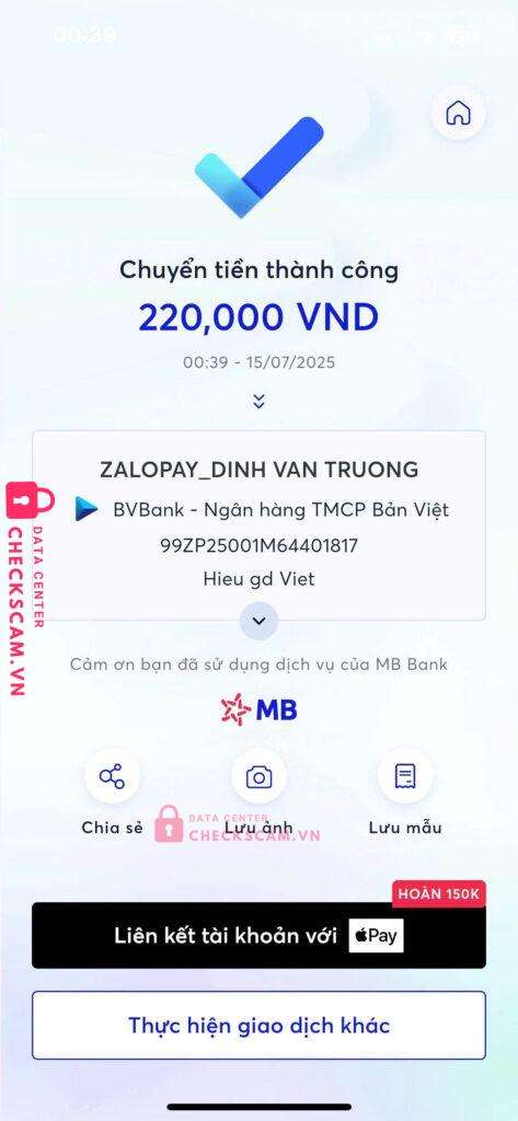 99ZP25001M64401817 Dinh Van Truong BV BANK bị cảnh báo lừa đảo scam