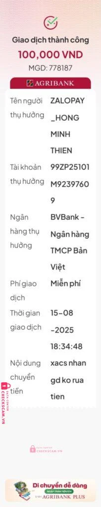 99ZP25101M92397609 HONG MINH THIEN MB bị cảnh báo lừa đảo scam